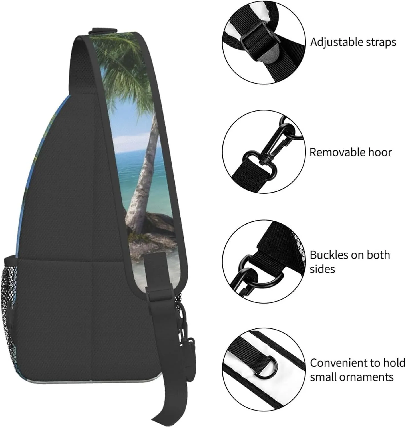 Sling Bag Crossbody Sling Backpack for Men Women Sea Palm Trees Cross Chest Bag Travel Hiking Daypack