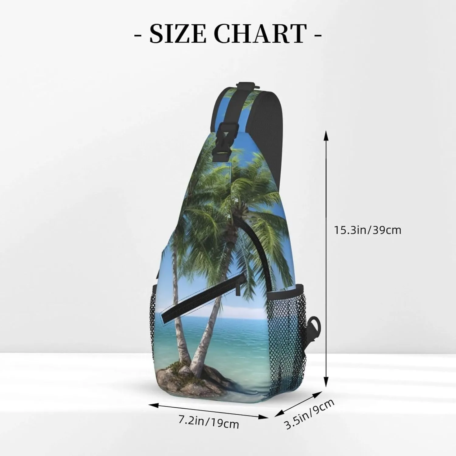 Sling Bag Crossbody Sling Backpack for Men Women Sea Palm Trees Cross Chest Bag Travel Hiking Daypack