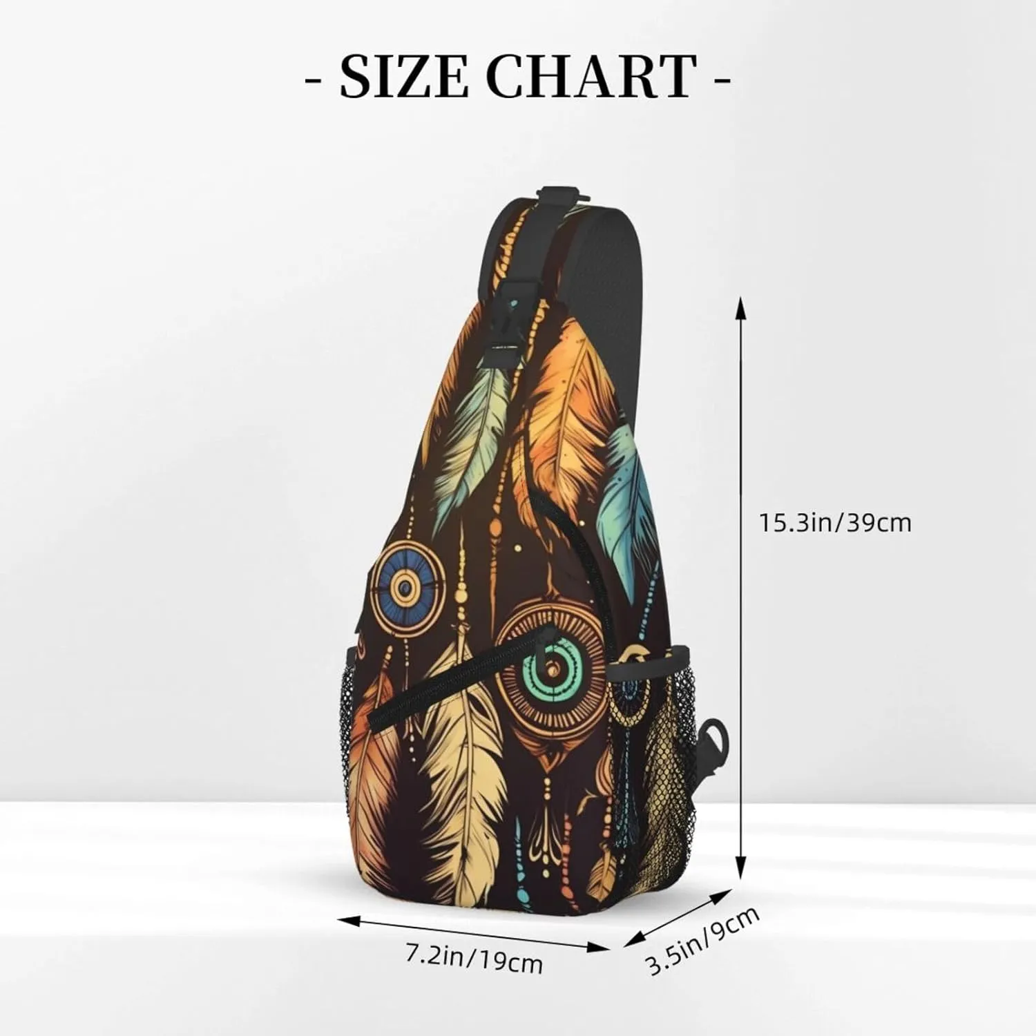 Sling Bag Crossbody Sling Backpack for Men Women Vintage Ethnic Tribal Feather Cross Chest Bag Travel Hiking Daypack