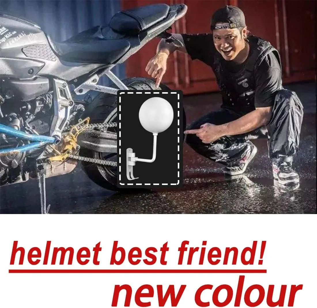 SNAGMO White 180° Motorcycle Helmet Rack, Rotation Metal Helmet Holder Wall Mount, Helmet Holder Bike with 2 Hooks Helmet Hanger for Motorcycle Bike Coats, Caps, Baseballs, Rugby Helmet (2 pcs)