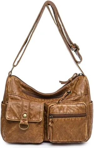 Soft Leather Handbag Large Capacity Messenger Satchel Shoulder for Women Multi Pocket Crossbody Purse