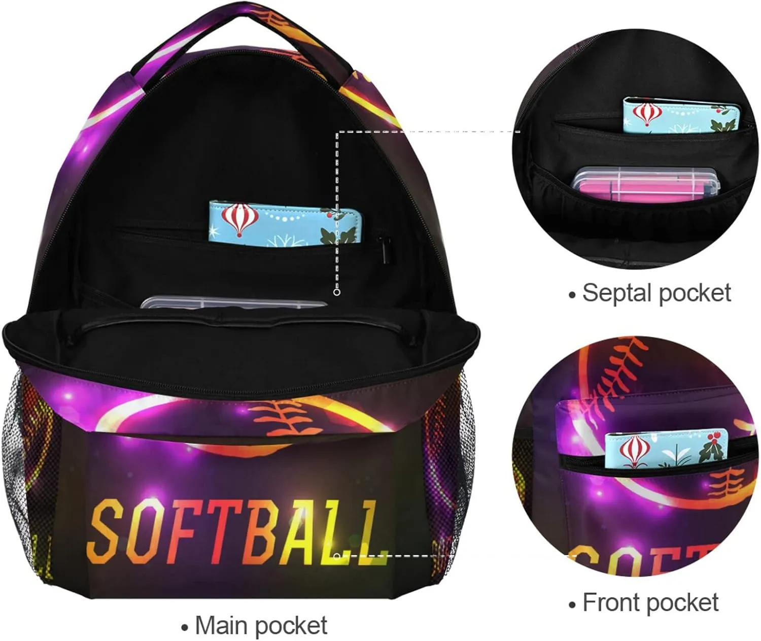 Sparkling Sport Softball Boys Girls Kids School Backpacks Bookbag, Elementary School Bag Travel Backpack Daypack