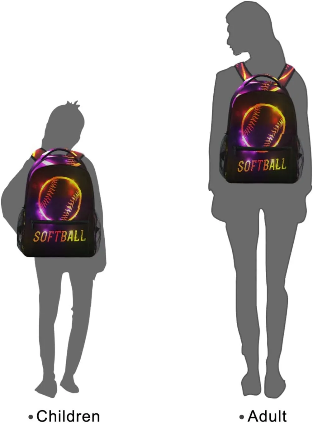 Sparkling Sport Softball Boys Girls Kids School Backpacks Bookbag, Elementary School Bag Travel Backpack Daypack