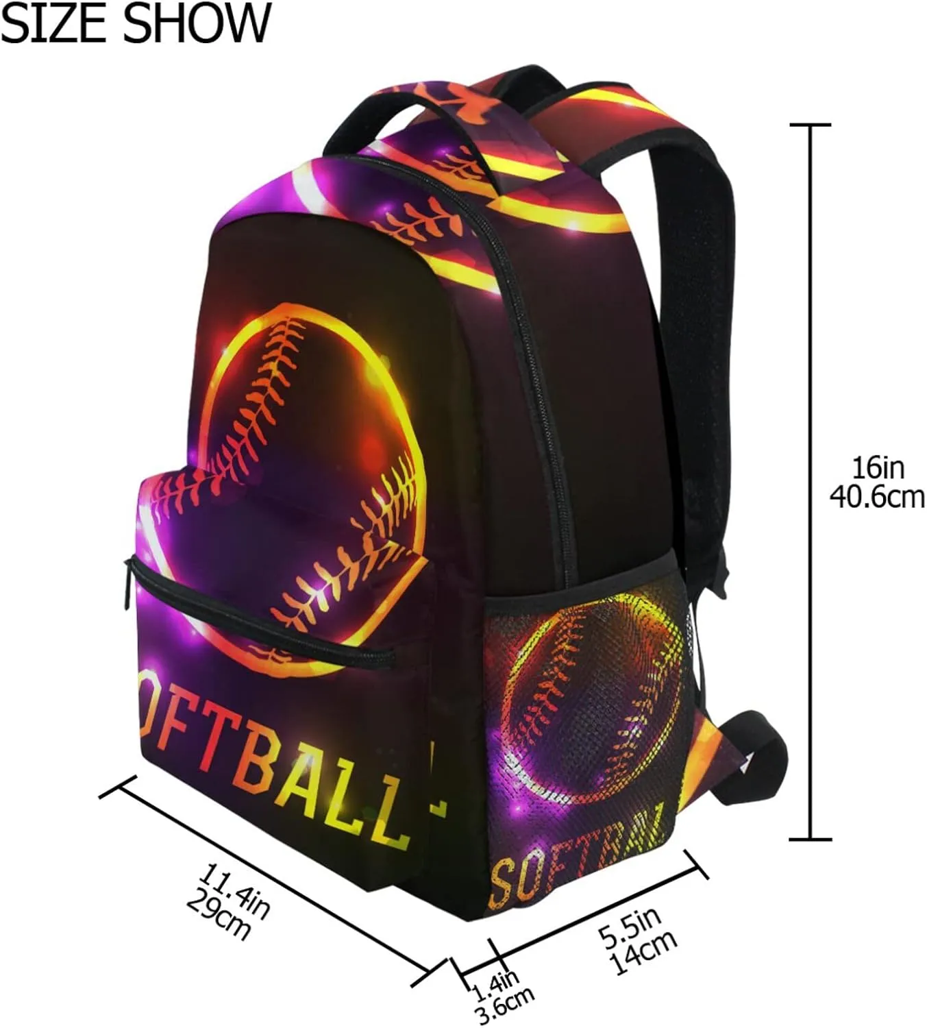 Sparkling Sport Softball Boys Girls Kids School Backpacks Bookbag, Elementary School Bag Travel Backpack Daypack