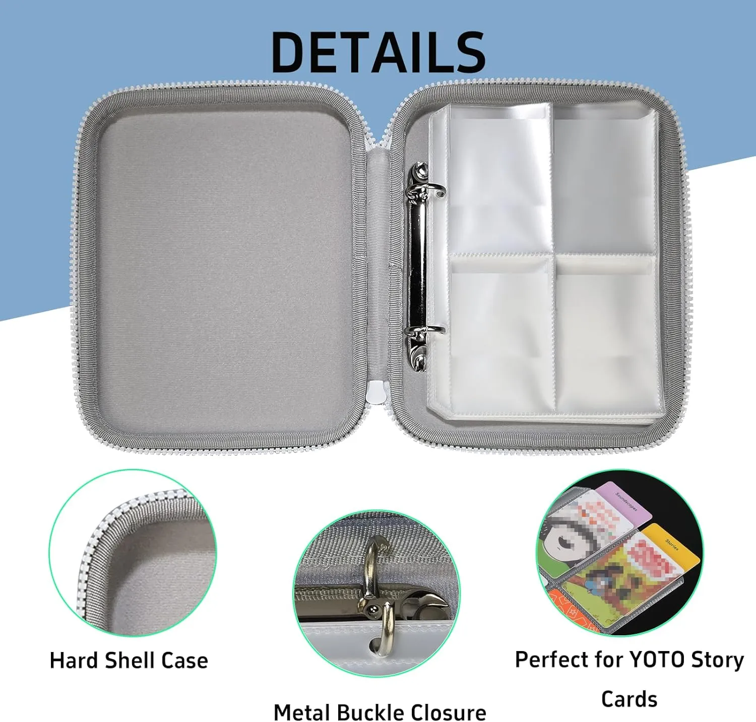 Sparkly Card Holder for YOTO Player Cards - 120 Pockets Portable Binder with Zipper, Carry Strap & Sleeves for Yoto Player/Mini Audiobook Cards, Travel-Friendly Hard Storage Organizer(Blue)