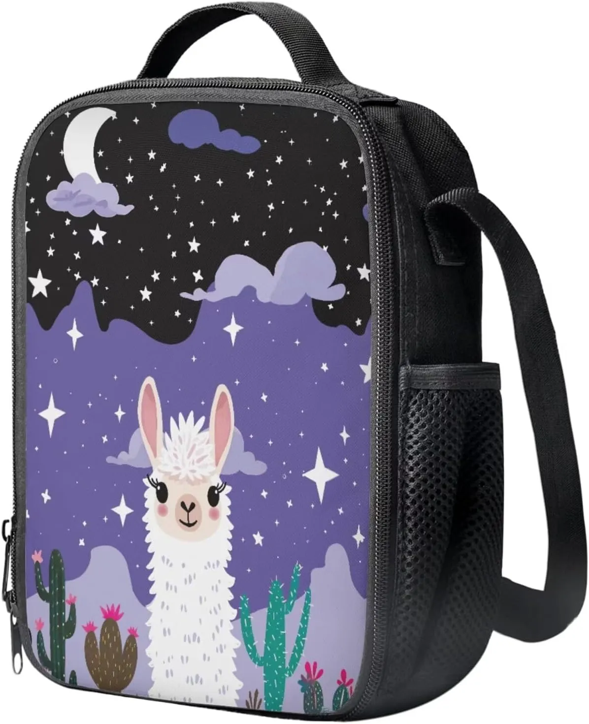 Starry Night Alpaca Girls Bookbag with Lunch Box Kids Backpack with Lunch Case Pencil Pouch Set of 3 Cute Girls School Backpack Wear Resistant Easy to Clean Shoulder Bag Practical Gifts