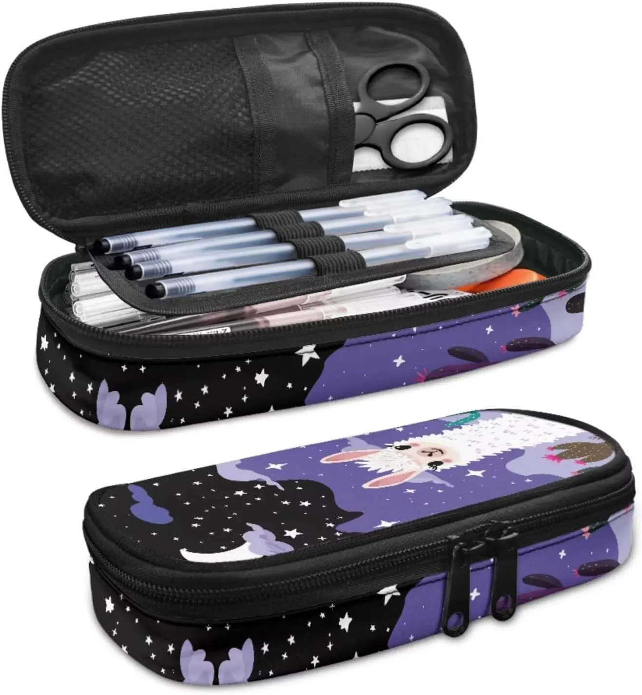 Starry Night Alpaca Girls Bookbag with Lunch Box Kids Backpack with Lunch Case Pencil Pouch Set of 3 Cute Girls School Backpack Wear Resistant Easy to Clean Shoulder Bag Practical Gifts