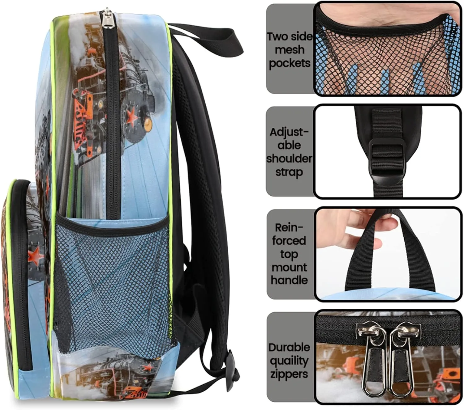 Steam Train Kids Backpack for Boys Girls, Vintage Locomotive Toddler Backpack School Bag Water Resistant Bookbag Travel Children Bag, Nursery Junior Primary Student Preschool Backpack With Chest Strap