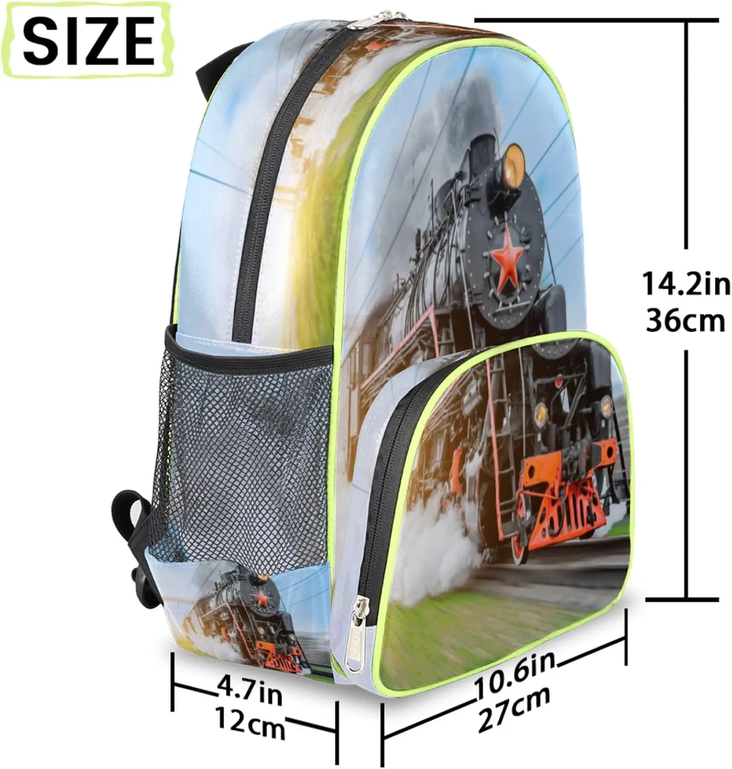 Steam Train Kids Backpack for Boys Girls, Vintage Locomotive Toddler Backpack School Bag Water Resistant Bookbag Travel Children Bag, Nursery Junior Primary Student Preschool Backpack With Chest Strap