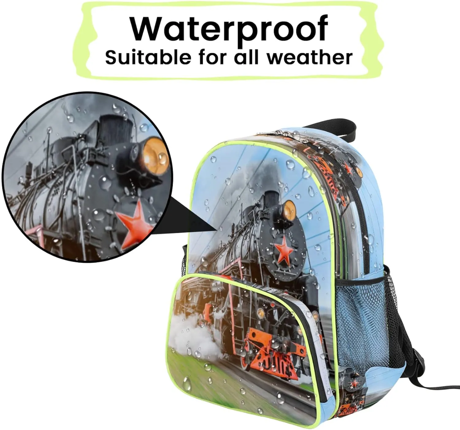 Steam Train Kids Backpack for Boys Girls, Vintage Locomotive Toddler Backpack School Bag Water Resistant Bookbag Travel Children Bag, Nursery Junior Primary Student Preschool Backpack With Chest Strap