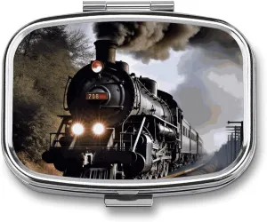 Steam Train Travel Pill Organizer A Daily Pill Box for Supplements 2 Compartment Pill Case Convenient for Carrying and Storing Medicines Box