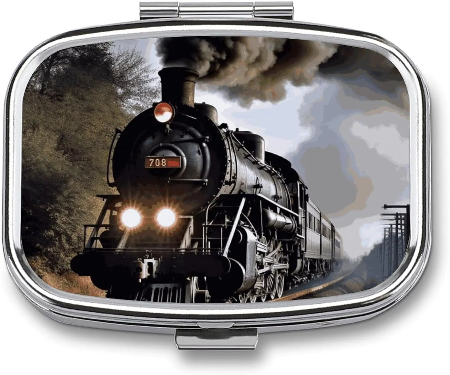Steam Train Travel Pill Organizer A Daily Pill Box for Supplements 2 Compartment Pill Case Convenient for Carrying and Storing Medicines Box