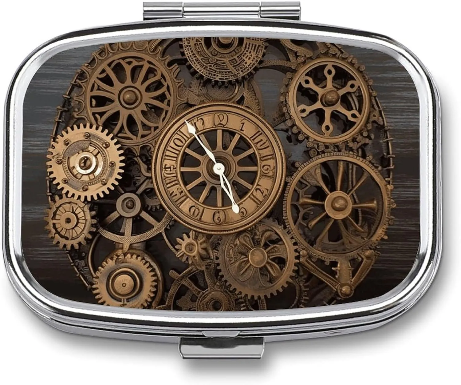 Steampunk Gears Clock Travel Pill Organizer A Daily Pill Box for Supplements 2 Compartment Pill Case Convenient for Carrying and Storing Medicines Box