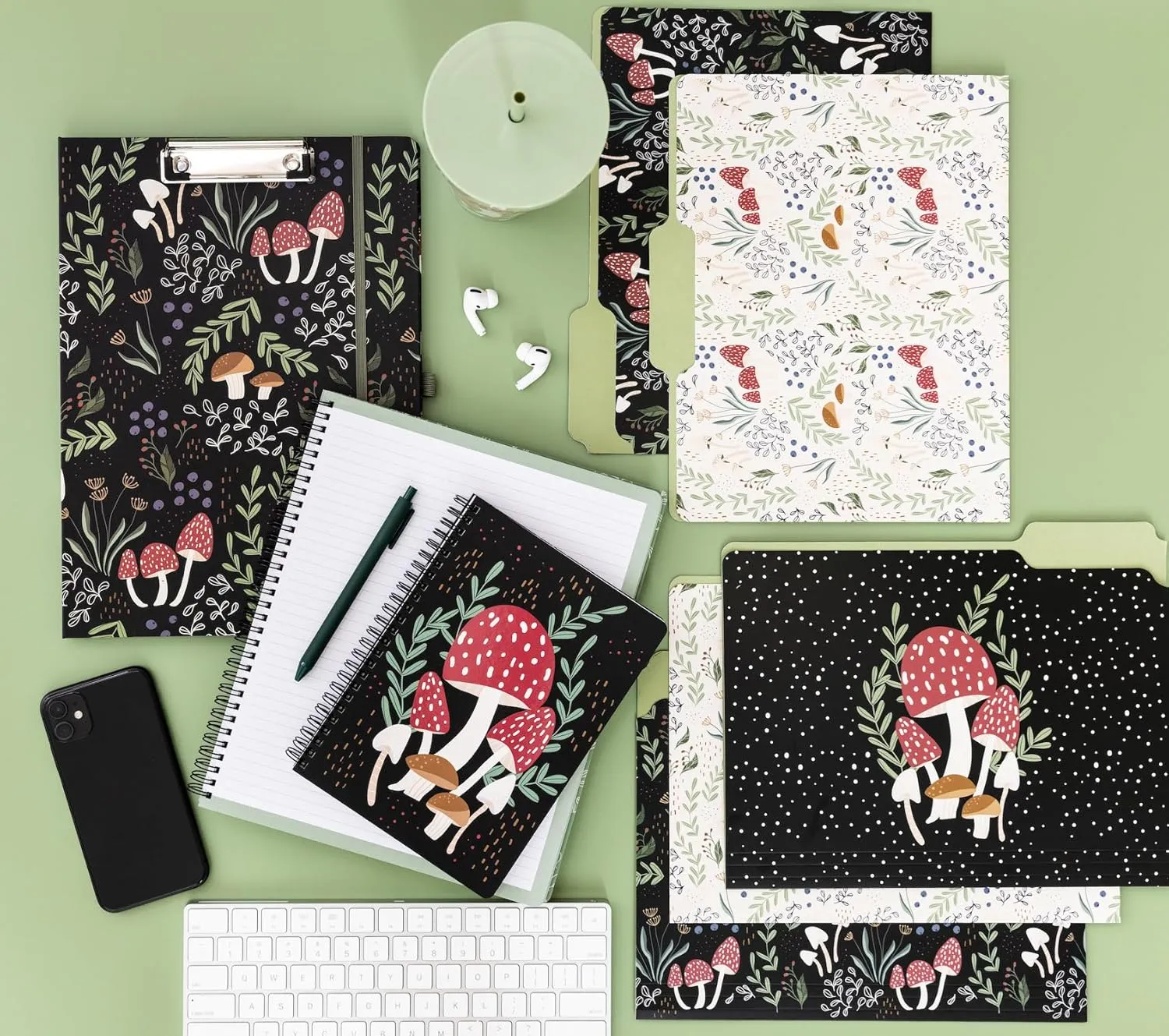 Steel Mill & Co Cute Clipboard Folio with Refillable Lined Notepad and Interior Storage Pocket, Padfolio for Work, Mushroom