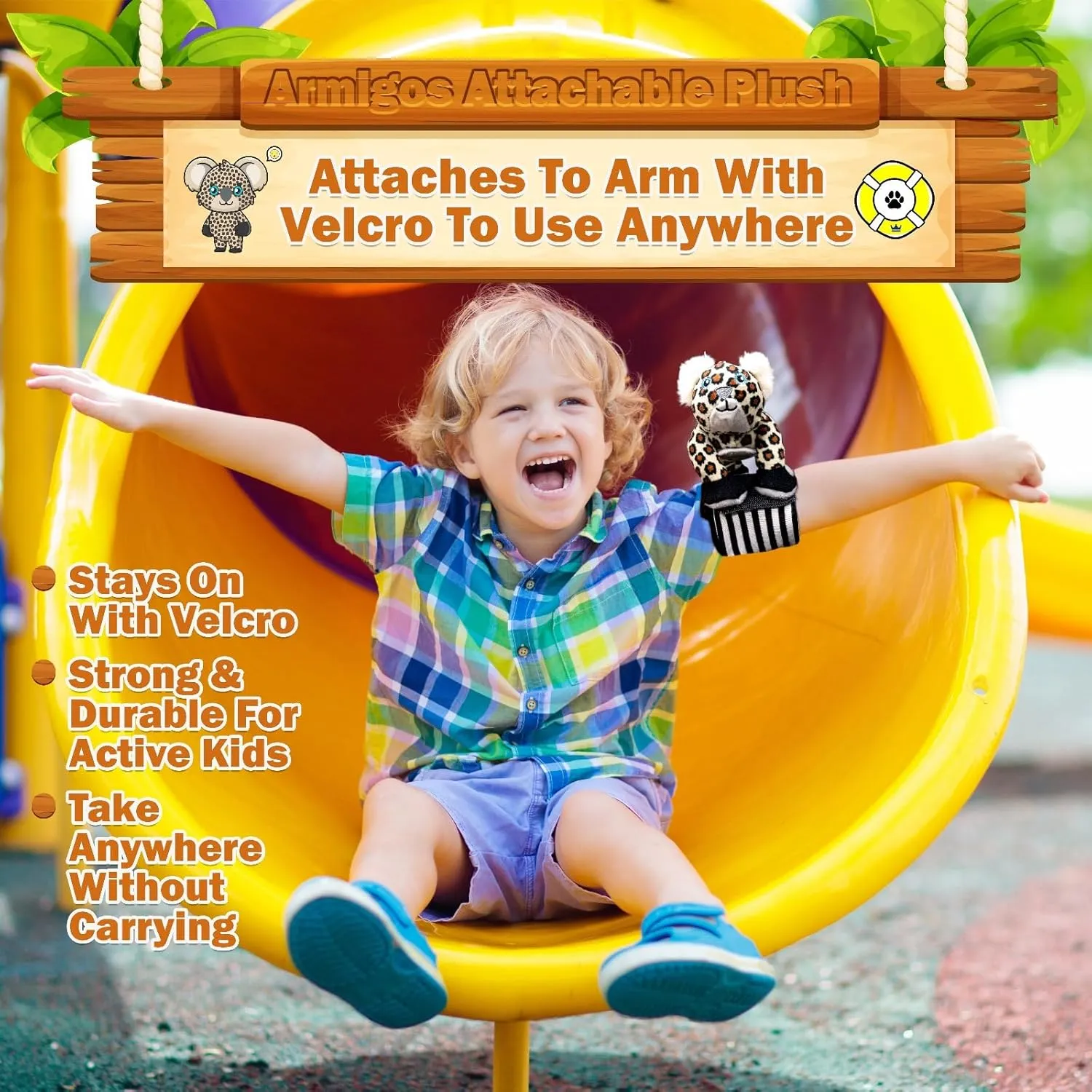 Stuffed Animal, Plush Toys, Leopard & Koala Plush Hybrid, Attaches to Armband, Safer Alternative to Animal Slap Bracelet, (Flash)