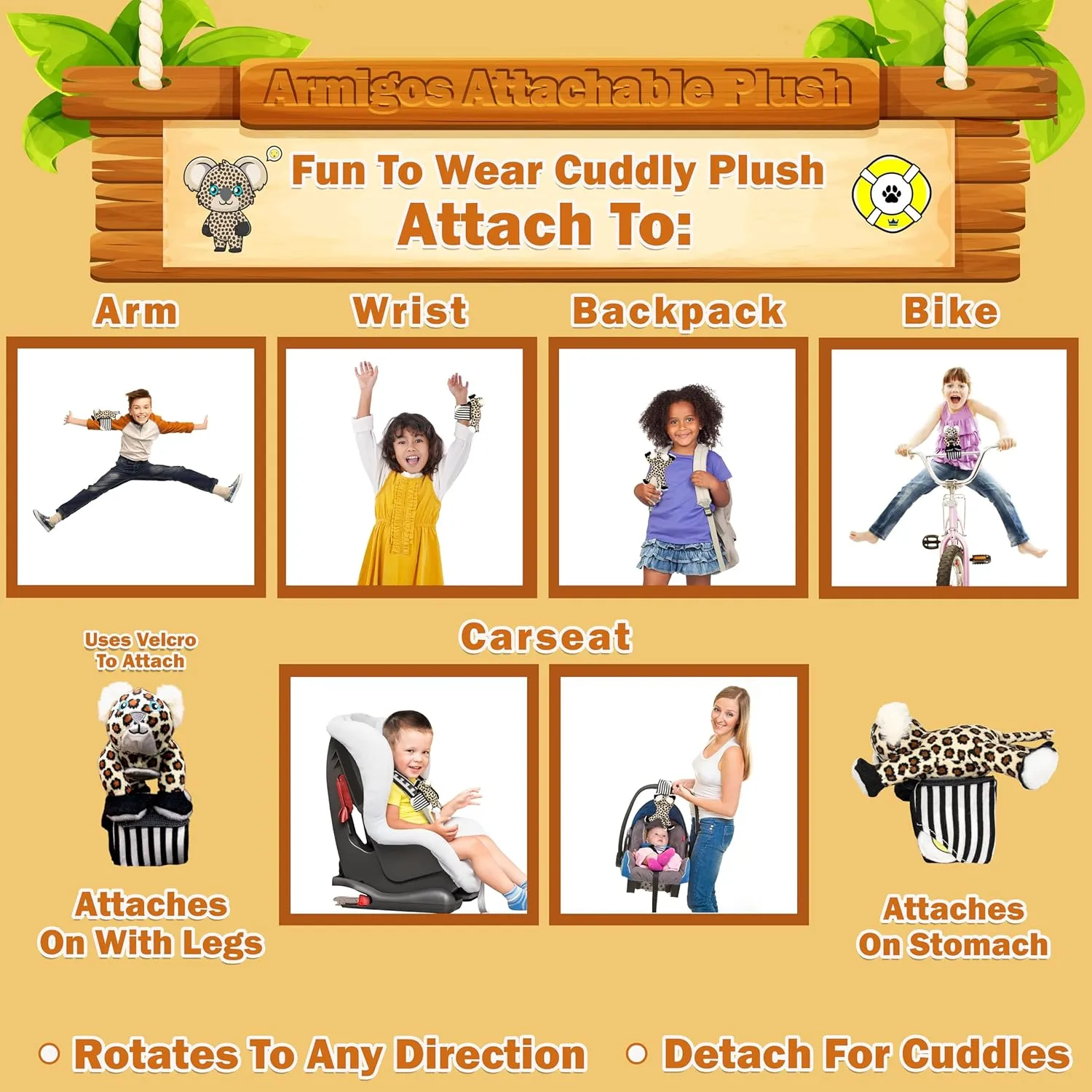 Stuffed Animal, Plush Toys, Leopard & Koala Plush Hybrid, Attaches to Armband, Safer Alternative to Animal Slap Bracelet, (Flash)