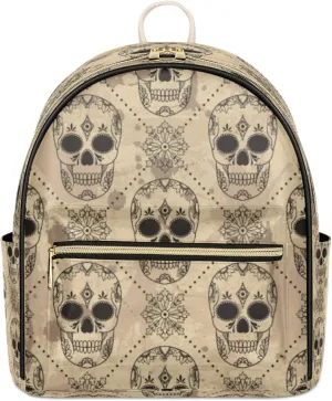 Sugar Skull Mini Backpack Purse for Women, Vintage Skull Leather Small Backpack Casual Travel Daypacks Shoulder Bag for Girls Teen