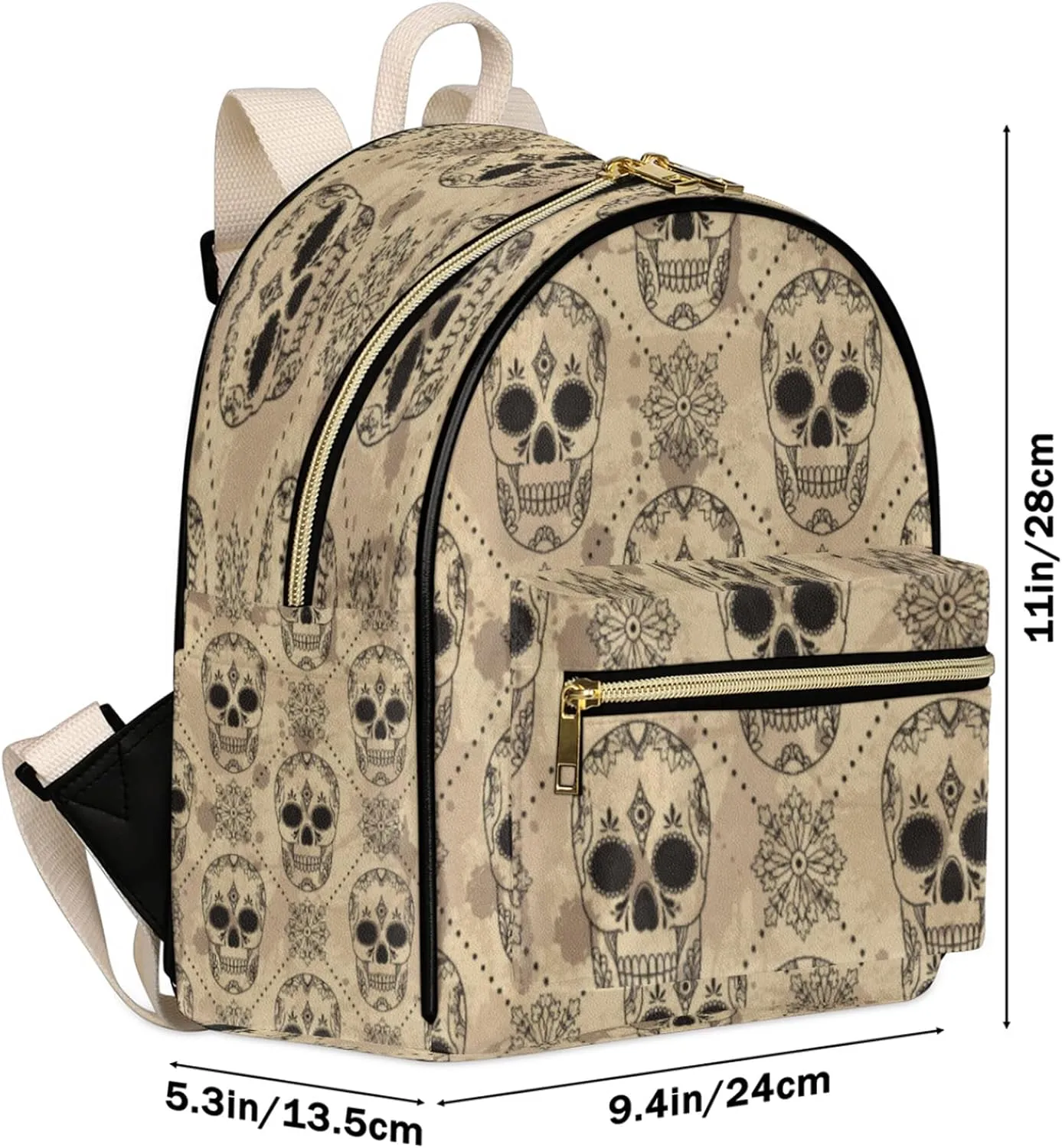 Sugar Skull Mini Backpack Purse for Women, Vintage Skull Leather Small Backpack Casual Travel Daypacks Shoulder Bag for Girls Teen