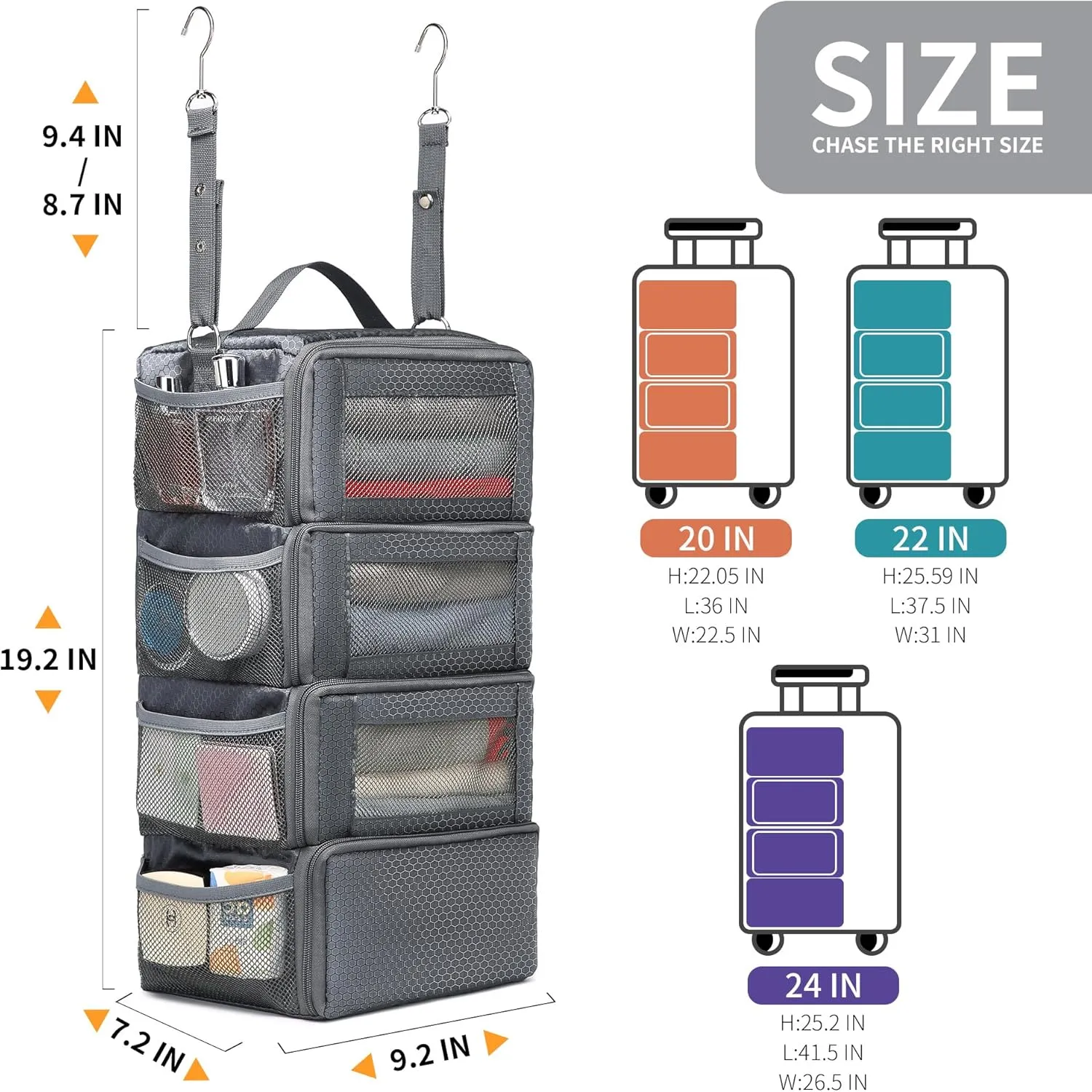 Suitcase Organizer Travel Bags Organizer for Luggage Compression Hanging Packing Cubes for Travel Carry on Closet (Bag Only)