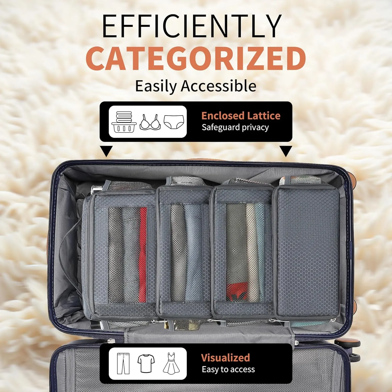 Suitcase Organizer Travel Bags Organizer for Luggage Compression Hanging Packing Cubes for Travel Carry on Closet (Bag Only)
