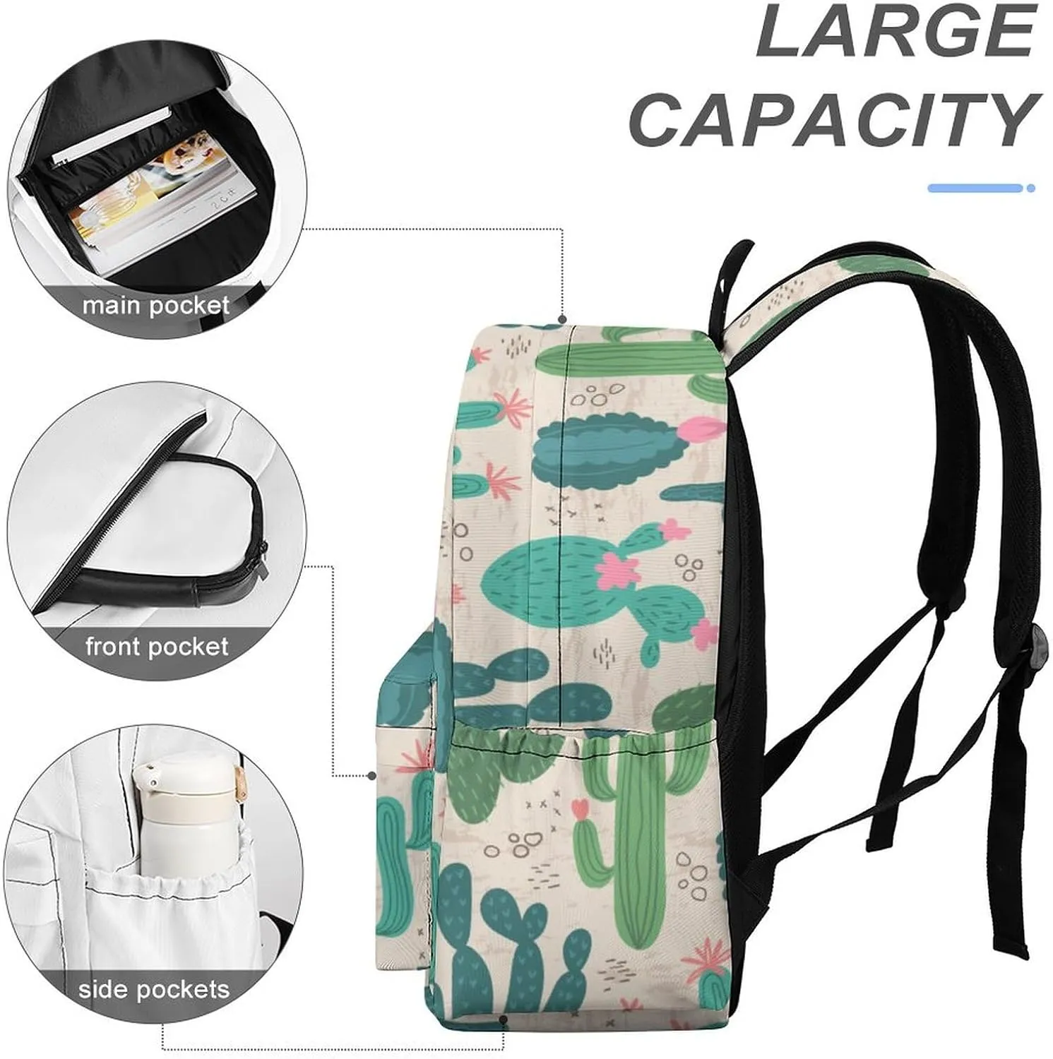 Summer Cute Cactus Casual Travel Backpack Lightweight with Multi Compartment Laptop Bagpack for Women Men Hiking Business Work