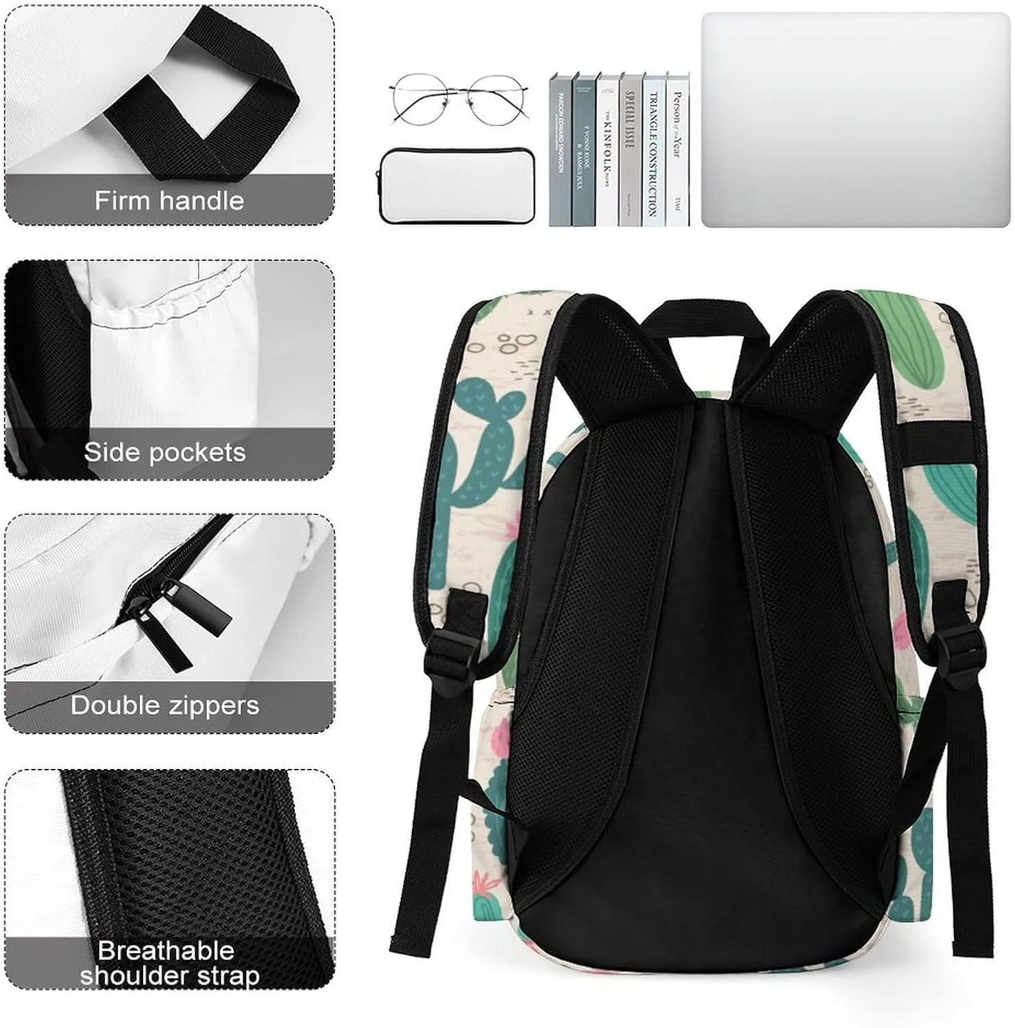 Summer Cute Cactus Casual Travel Backpack Lightweight with Multi Compartment Laptop Bagpack for Women Men Hiking Business Work