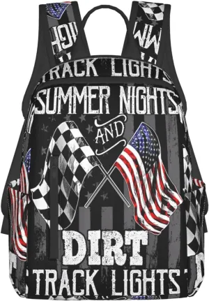 Summer Nights Dirt Track Lights Racing Motocross Casual Backpacks Laptop Backpack Outdoor Travel Rucksack Sport Carry-On Daypack Lightweight Bag with Multi-Pockets