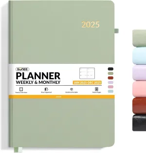 SUNEE 2025 Weekly & Monthly Hardcover Planner 8" x 11" - 12 Month (January 2025 - December 2025), Small Hardcover Planner, Pocket, Notes, 100 GSM Paper, Sage Green