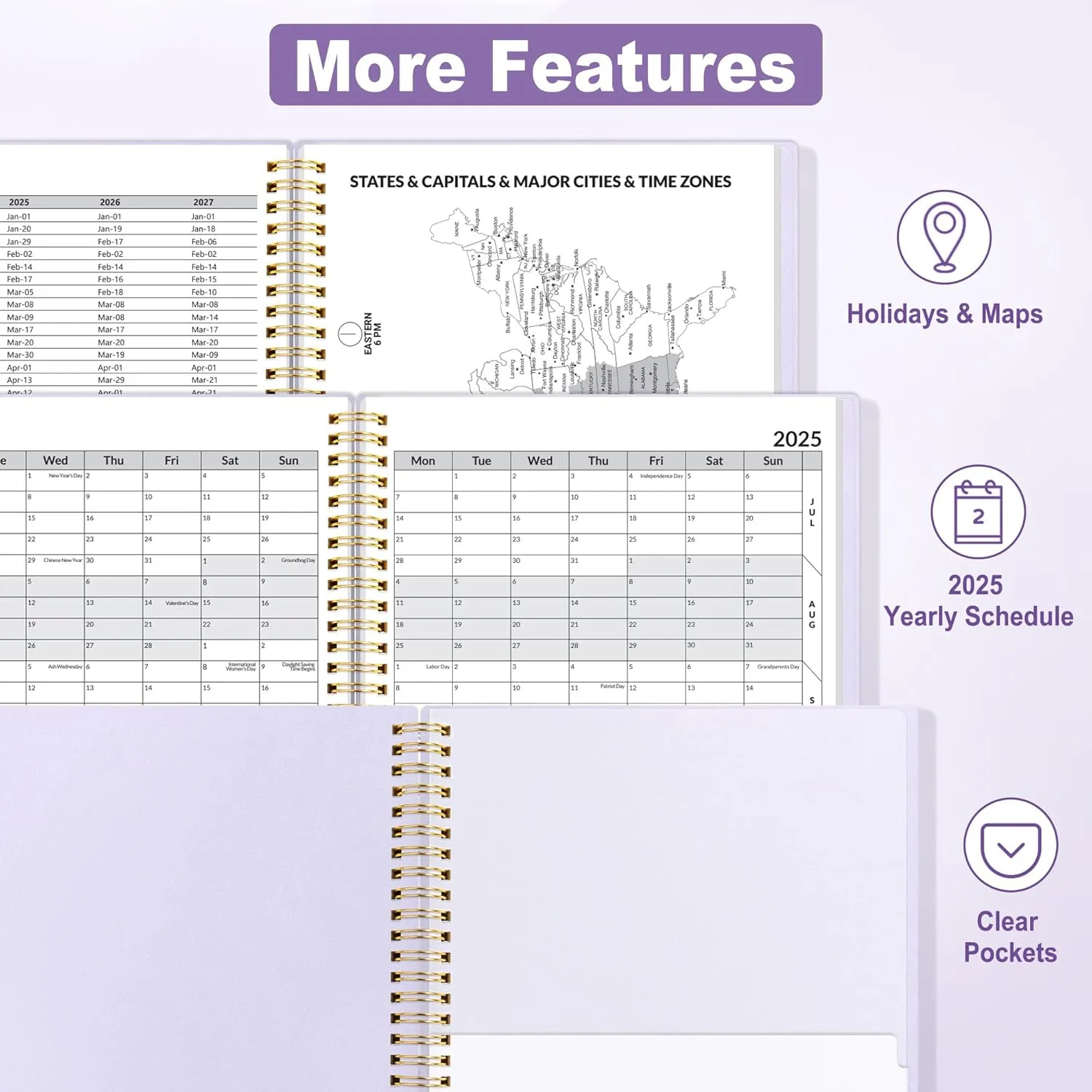 SUNEE 2025 Weekly and Monthly Planner - from January 2025 - December 2025, 8.5"x11" Daily Agenda Planner with Monthly Tab, Flexible Cover, Note Pages, Pockets, Bookmark, Spiral Binding, Purple