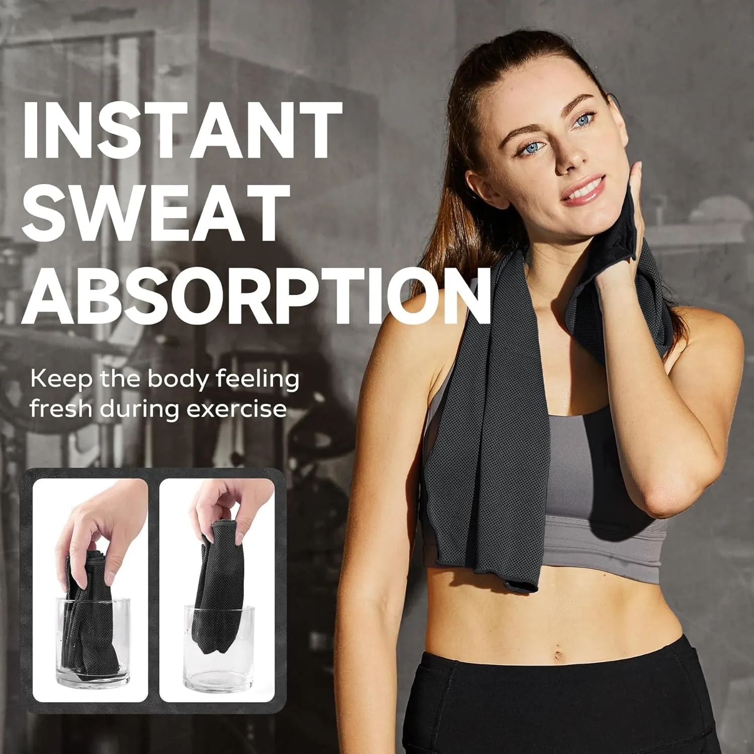 Superfiber Ice Towel Neck, Soft Breathable Cold Towel Cooling, Yoga, Sports, Golf, Gym, Camping, Running, Fitness, Exercise and More Activities, 4 Packs (Black/Gray)