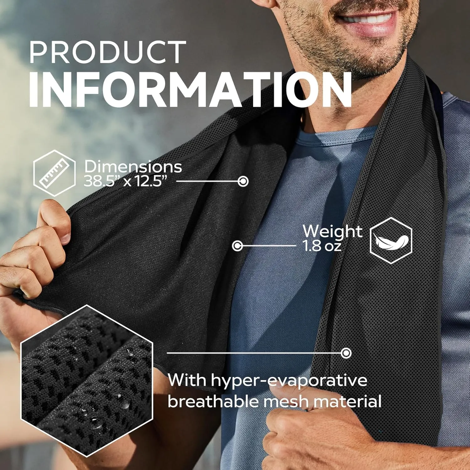 Superfiber Ice Towel Neck, Soft Breathable Cold Towel Cooling, Yoga, Sports, Golf, Gym, Camping, Running, Fitness, Exercise and More Activities, 4 Packs (Black/Gray)