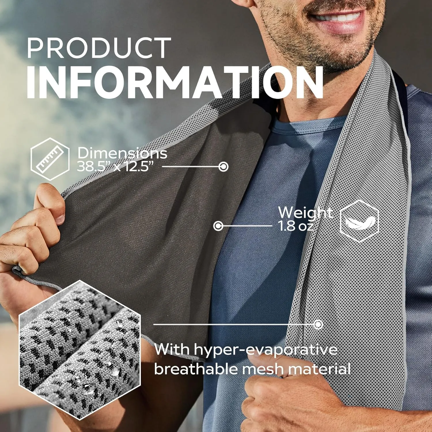 Superfiber Ice Towel Neck, Soft Breathable Cold Towel Cooling, Yoga, Sports, Golf, Gym, Camping, Running, Fitness, Exercise and More Activities, 4 Packs (Black/Gray)