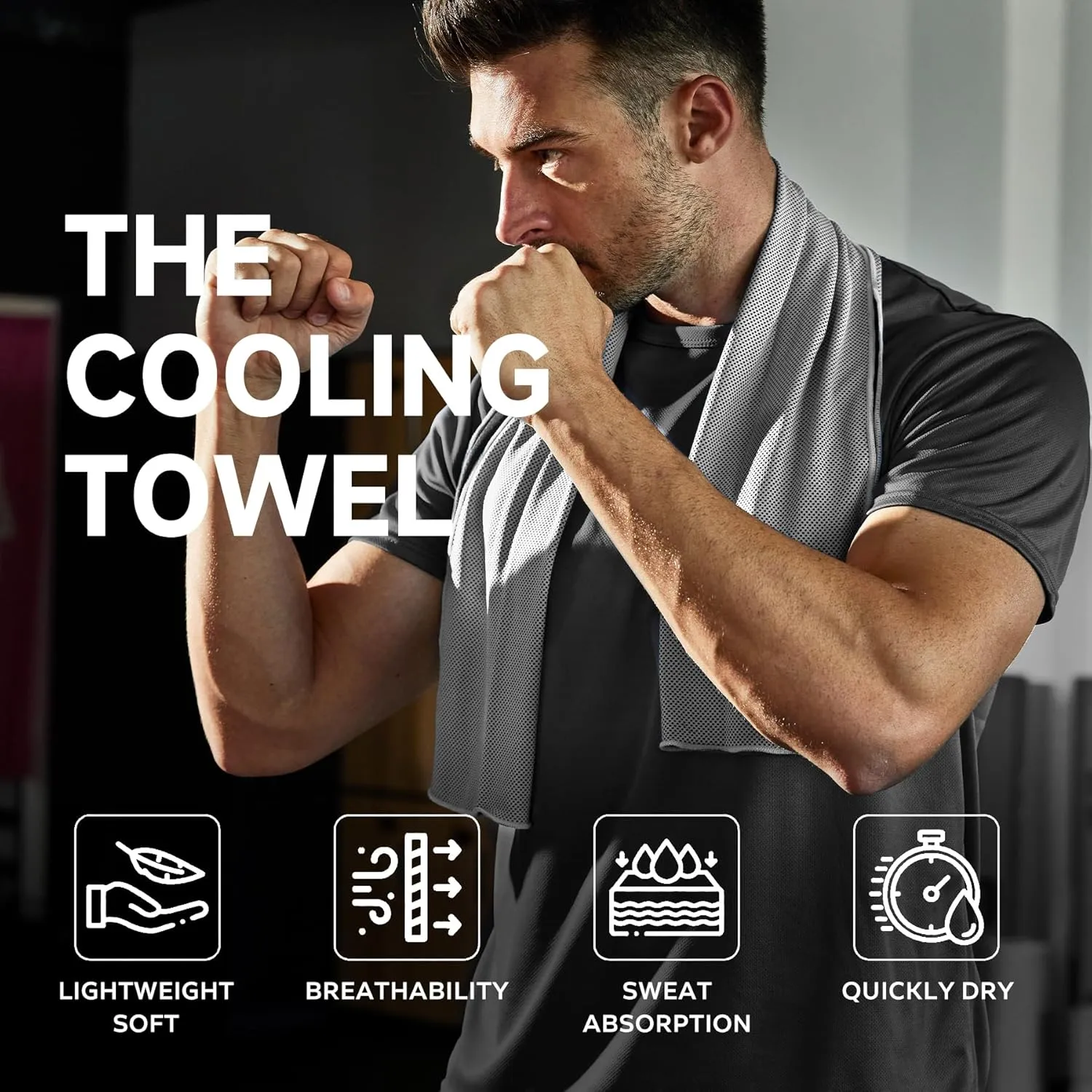 Superfiber Ice Towel Neck, Soft Breathable Cold Towel Cooling, Yoga, Sports, Golf, Gym, Camping, Running, Fitness, Exercise and More Activities, 4 Packs (Black/Gray)