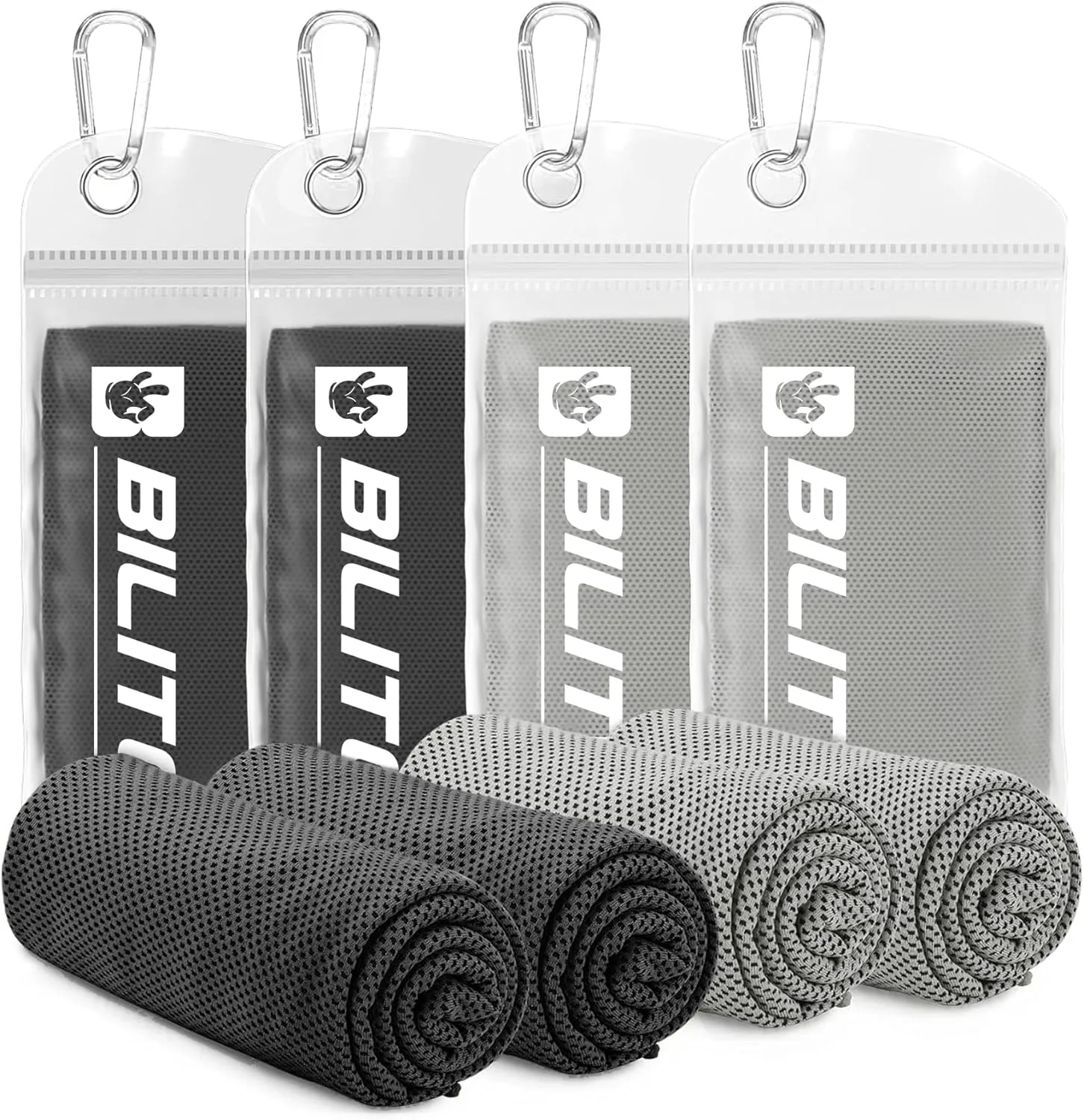 Superfiber Ice Towel Neck, Soft Breathable Cold Towel Cooling, Yoga, Sports, Golf, Gym, Camping, Running, Fitness, Exercise and More Activities, 4 Packs (Black/Gray)