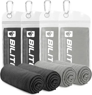 Superfiber Ice Towel Neck, Soft Breathable Cold Towel Cooling, Yoga, Sports, Golf, Gym, Camping, Running, Fitness, Exercise and More Activities, 4 Packs (Black/Gray)