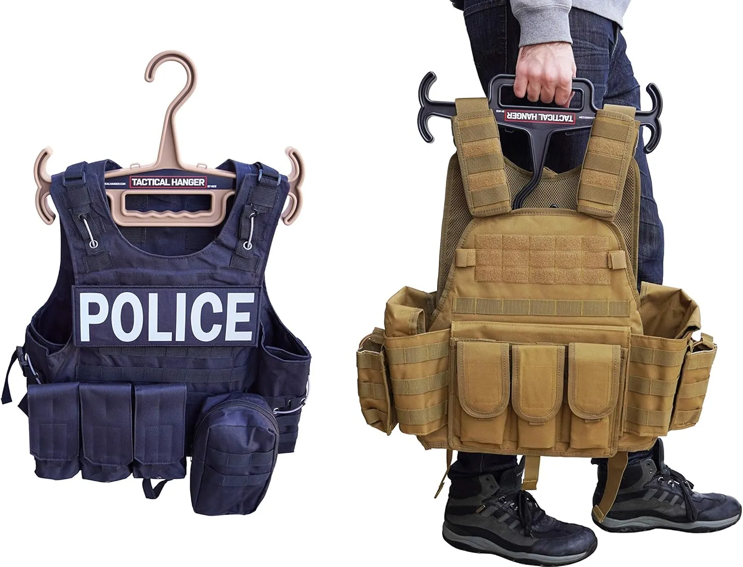 Tactical Hanger by HICE | Set of 2 | Original Heavy Duty Standard Hanger | 200 lb Load Capacity | Durable High Impact Resin | Body Armor, Police, Military Gear, Scuba, Survival Equipment (Navy Blue)