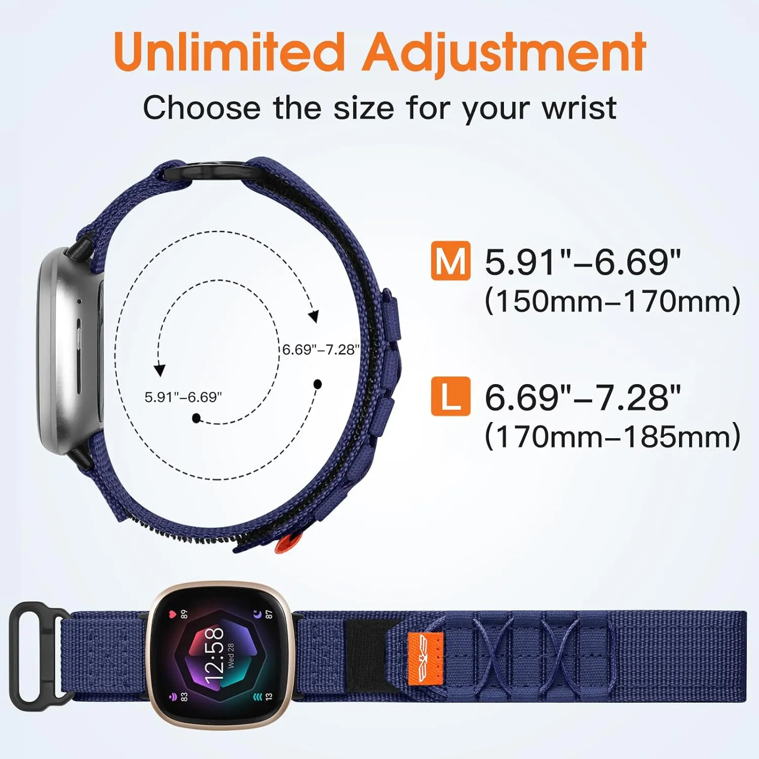 Tactical Rugged Bands Compatible with Fitbit Versa 4 Bands/Versa 3/Sense 2/Sense, Soft Durable Military Nylon Solo Loop Sport Straps