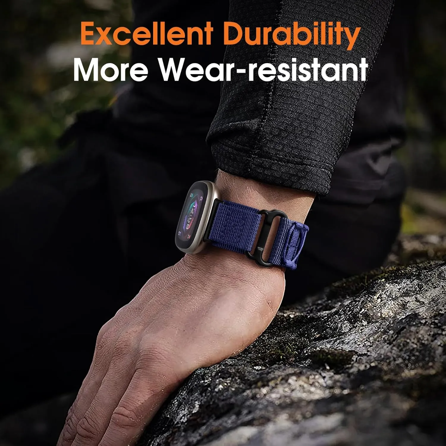 Tactical Rugged Bands Compatible with Fitbit Versa 4 Bands/Versa 3/Sense 2/Sense, Soft Durable Military Nylon Solo Loop Sport Straps