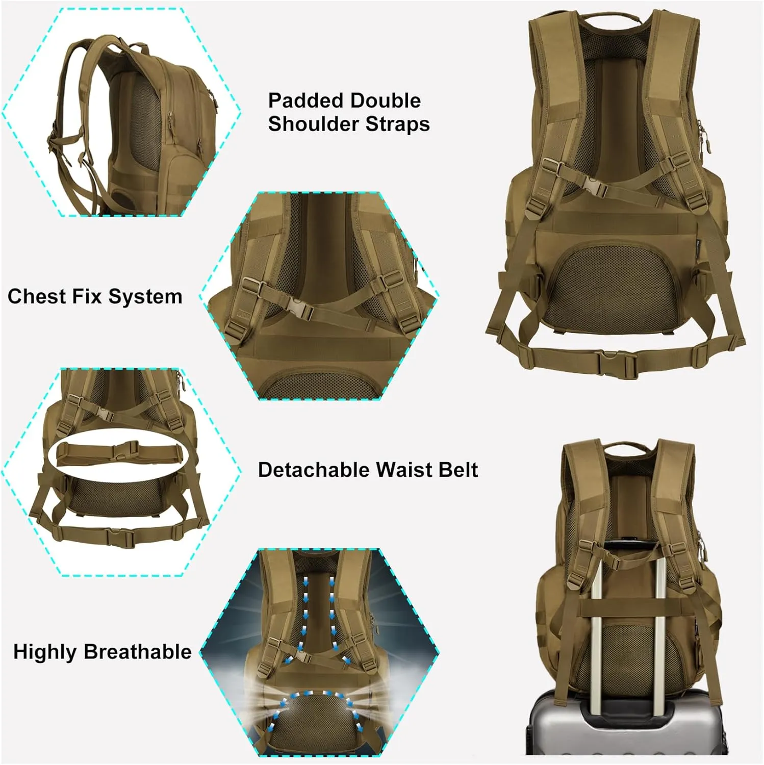 Tactical Travel Backpack Large Military Tactical Assault Pack, 3 Day Heavy Duty Camping Rucksack, 45L Hiking Bags (Black Camo)