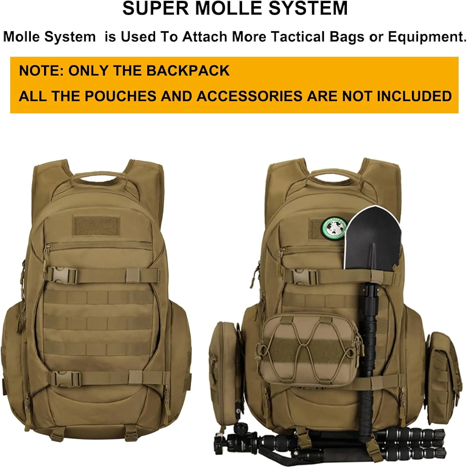 Tactical Travel Backpack Large Military Tactical Assault Pack, 3 Day Heavy Duty Camping Rucksack, 45L Hiking Bags (Black Camo)