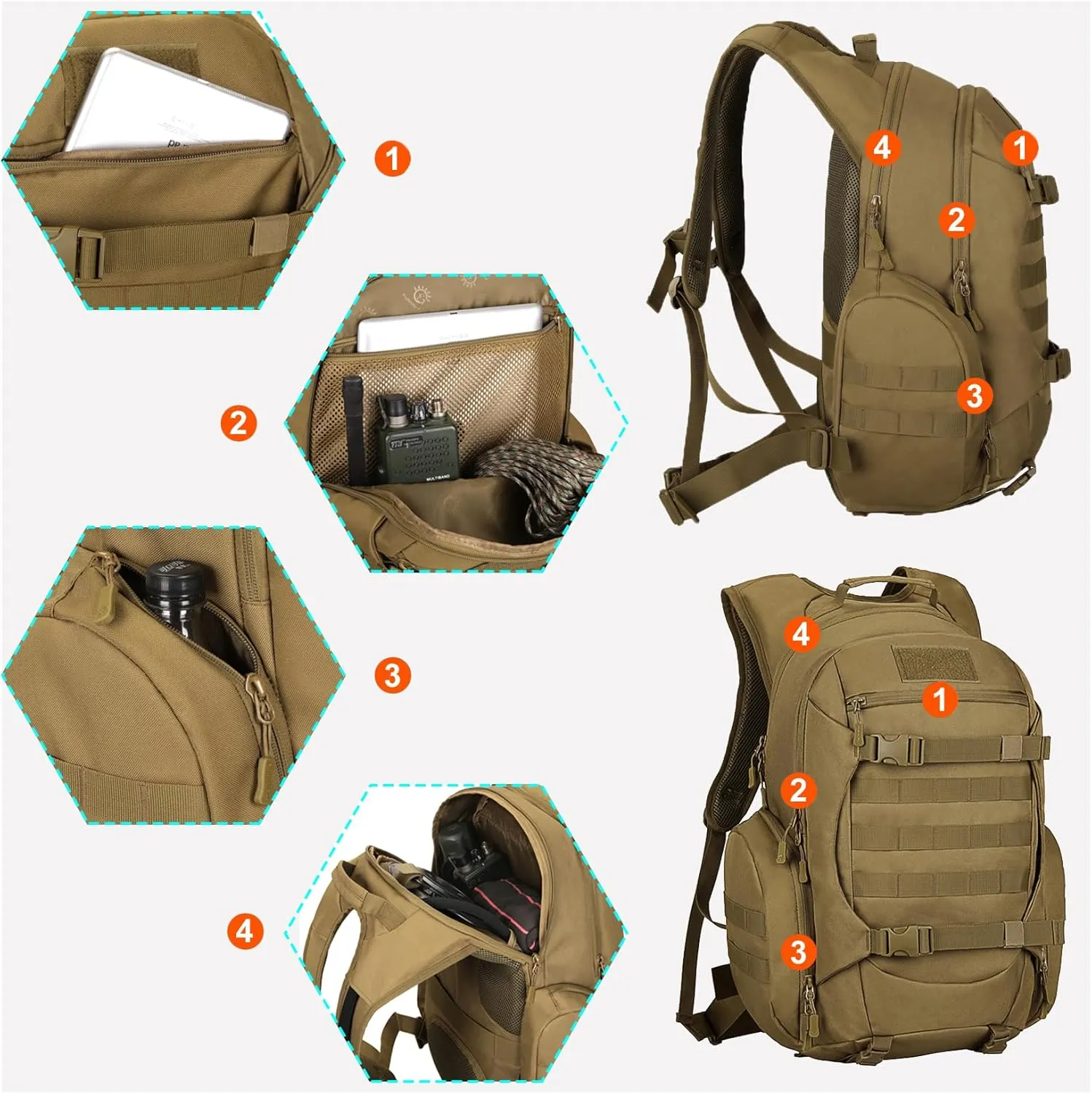 Tactical Travel Backpack Large Military Tactical Assault Pack, 3 Day Heavy Duty Camping Rucksack, 45L Hiking Bags (Black Camo)