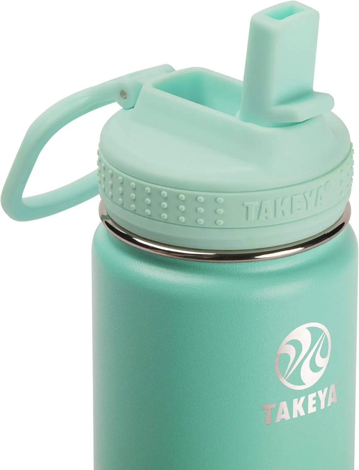 Takeya Actives Kids Water Bottle with Straw Lid - Stainless-Steel Double Wall Insulation - BPA-Free Bottle Lid with Carry Handle - Reusable Bottle & Straw Lid - 14 oz, Seafoam