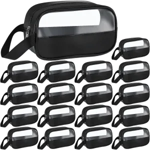 Tanlade 18 Pcs Clear Cosmetic Bags Bulk, Translucent Makeup Toiletry Bag for Women Waterproof Portable Cosmetic Bag Set Traveling Make up Organizer(Black)