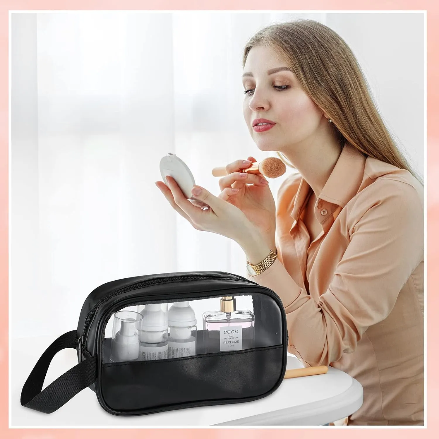 Tanlade 18 Pcs Clear Cosmetic Bags Bulk, Translucent Makeup Toiletry Bag for Women Waterproof Portable Cosmetic Bag Set Traveling Make up Organizer(Black)