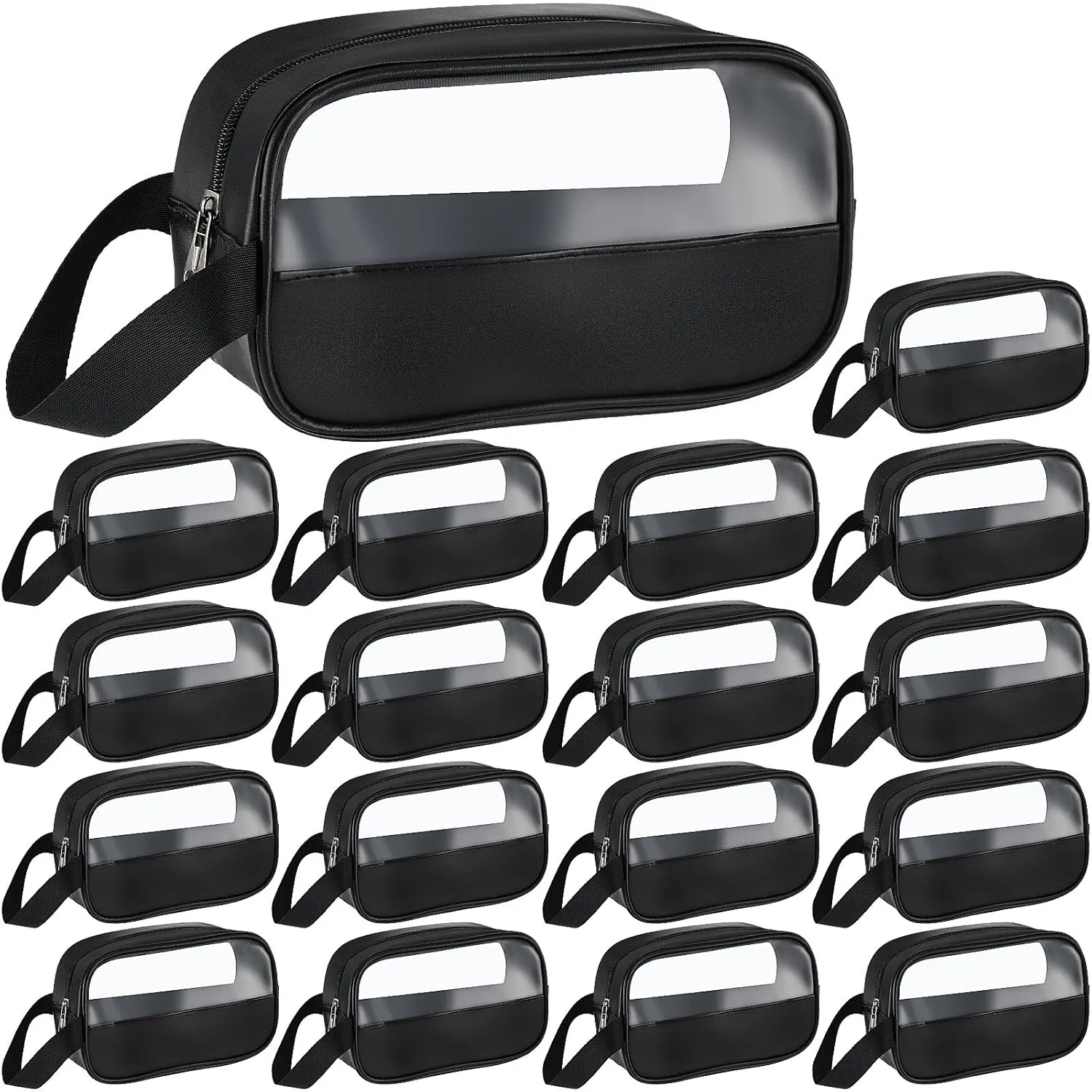 Tanlade 18 Pcs Clear Cosmetic Bags Bulk, Translucent Makeup Toiletry Bag for Women Waterproof Portable Cosmetic Bag Set Traveling Make up Organizer(Black)