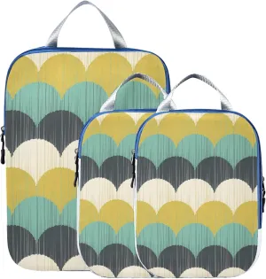 Teal, Aqua and Yellow Chevron Seamless Stripes Pattern 3 Set Packing Cubes, Travel Packing Organizers for Suitcases, Waterproof Check Oxford Toiletry Compression Luggage Storage Bag