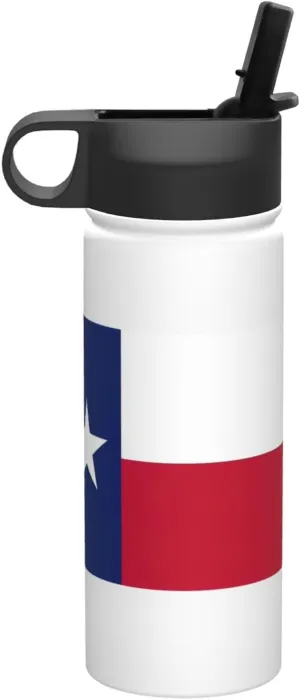 Texas State Flag Print Flask Stainless Steel Water Bottle with Straw 18OZ FOR Outdoor Gym Commute