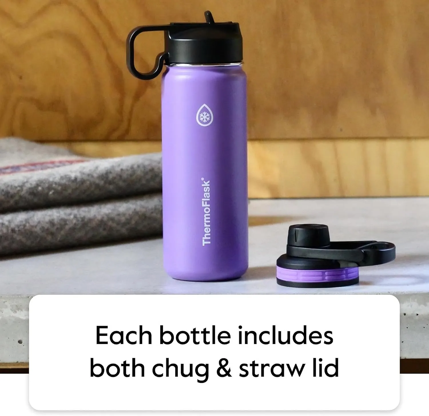 ThermoFlask 24 oz Double Wall Vacuum Insulated Stainless Steel Water Bottle with Spout and Straw Lids, Plum