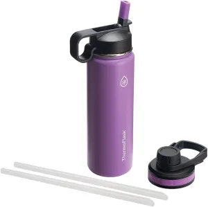 ThermoFlask 24 oz Double Wall Vacuum Insulated Stainless Steel Water Bottle with Spout and Straw Lids, Plum