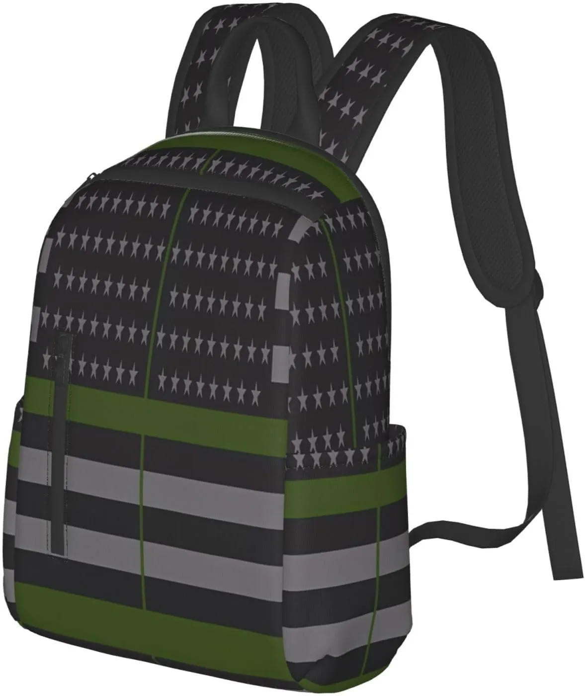 Thin Green Line American Flag Casual Backpacks Laptop Backpack Outdoor Travel Rucksack Sport Carry-On Daypack Lightweight Bag with Multi-Pockets